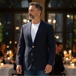 Dior Navy Wool Silk lined Men's Blazer 50 No Size Pit to Pit 25” Authenticated